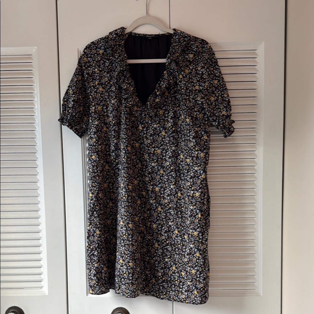 Madewell Black and Silver Boxy Midi Dress with Peter Pan Collar